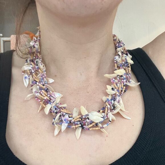 VTG Coastal Mermaid Shell Chip Seed Bead Necklace Mother Pearl Indie Boho 19.5” - Picture 11 of 12